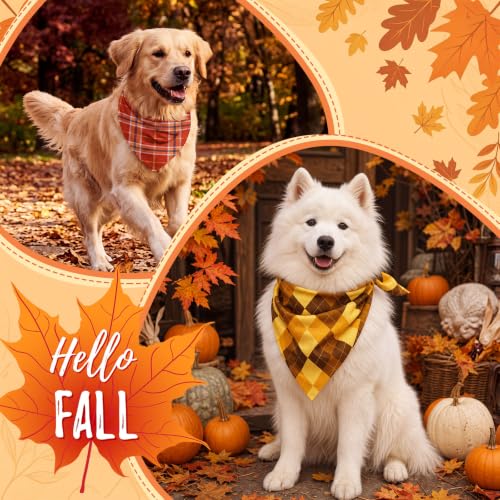 50 Pcs Fall Plaid Dog Bandanas Bulk Autumn Gingham Check Pattern (31.5 x 21.7 x 21.7 Inch / Fall Plaid)
