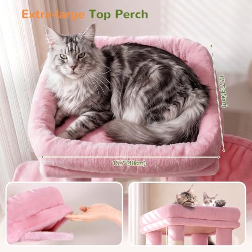 Heavy Duty Cat Trees for Big Cats Maine Coon (Pink / 61inch)