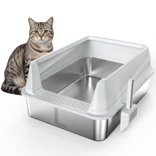 Stainless Steel Litter Box with Lid (Silver Gray / Large)