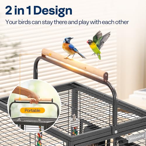 19 Inch Wrought Iron Travel Bird Cage for Cockatiel Parakeets (Black)