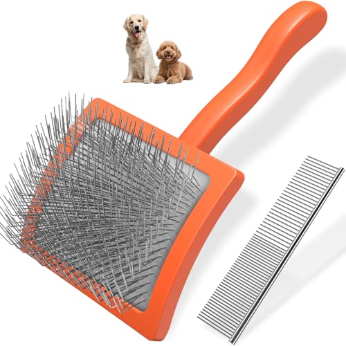 2PCS Slicker Brush for Dogs & Pet Comb (Orange / Large)