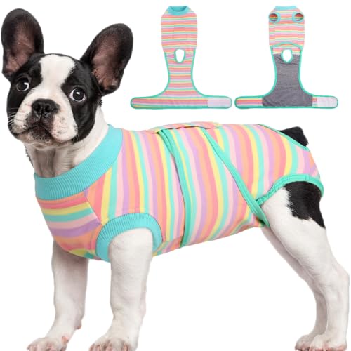 Recovery Suit for Dogs Cats (X-small (Back:8.3-11.4'', Weight:4-7 Lb) / Pastel Stripe)