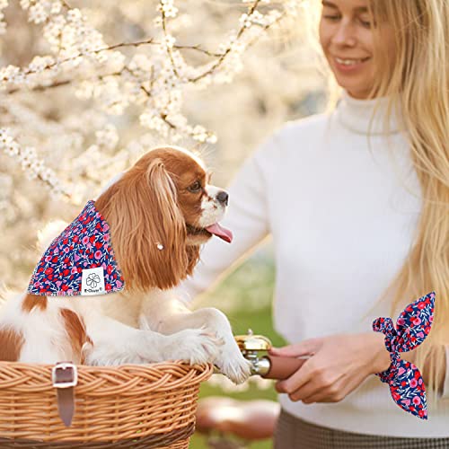 Pink Floral Dog Bandanas Girl Matching Scrunchie Medium Large (heart-pink navy / Large-set of 1)