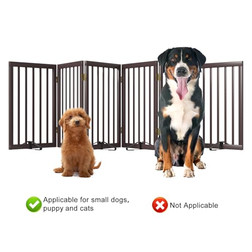 Dog Gates for the House Doorways Extra Wide 110 Inches Wood Freestanding Pet Gates for Dogs Indoor Fence with Support Stands (Espresso / 6 Panel - 110 inches Wide)