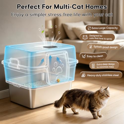 Stainless Steel Cat Litter Box with Lid (Slate)
