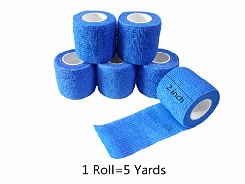 6 Pack 2" x 5 Yards Self Adhesive Bandage Wrap Breathable Cohesive Vet Wrap for Pets (2 Inch / Blue)