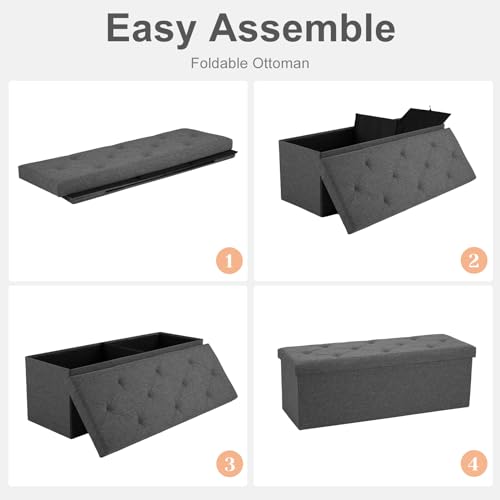 43 Inch Folding Storage Ottoman Bench (Linen Grey / 15"D x 43"W x 15"H)