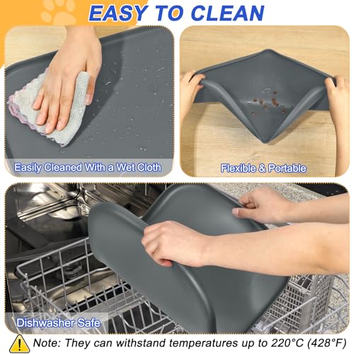 Waterproof Silicone Pet Food Mat with Raised Edge for Dog & Cat (Dark Grey / 22"L x 14"W)