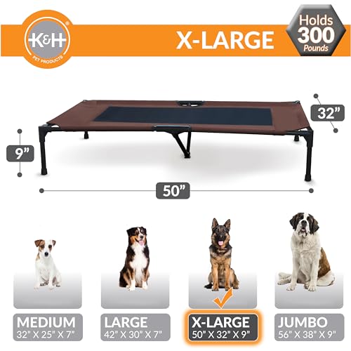 K&H Outdoor Elevated Dog Bed for Large & X (Chocolate/Black Mesh / X-Large 50"L x 32"W)