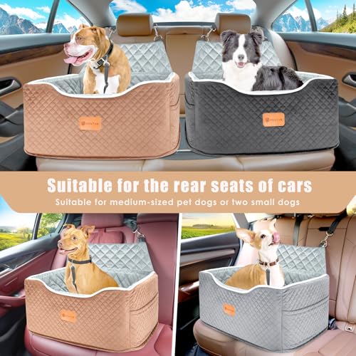 Dog Car Seat Memory Foam Booster for Medium Dogs up to 45 lbs (Brown / Medium)