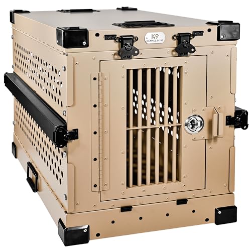 Aluminum Collapsible Dog Crate (Tan / 30.6"L x 22.8"W x 25.7"H)