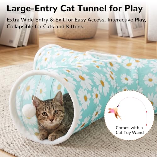 Cat Tunnel, 3-Way Collapsible Toy, Large Size Daisy Blue Printed (Daisy Blue Printed / Large)