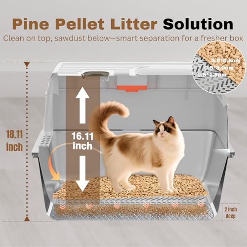 XXL Stainless Steel Sifting Litter Box with Lid (8" Gray with 6" Sifter XXL)