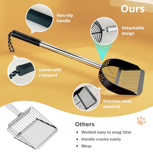 Cat Litter Scoop Deep Shovel (Long Handle-For particles up to 3 mm / Black)