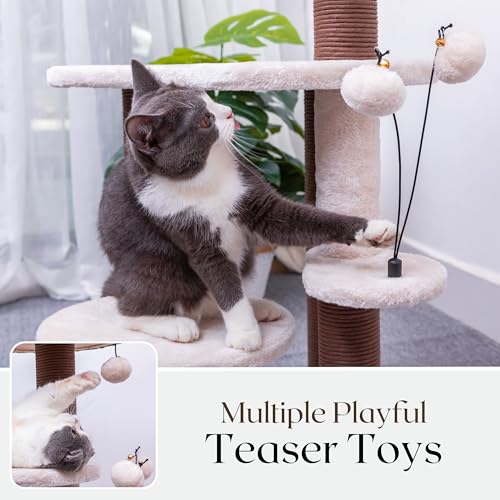 Handwoven Cat Tree with Basket Bed & Replaceable Scratching Posts (Cream and Brown)