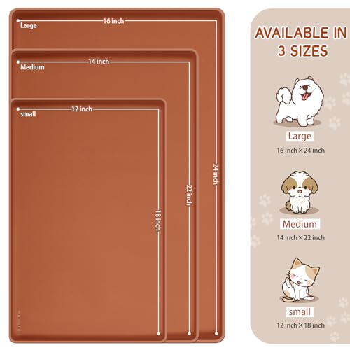 Silicone Cat & Dog Food Mat for Floors Waterproof (Brown / 22''×14'')