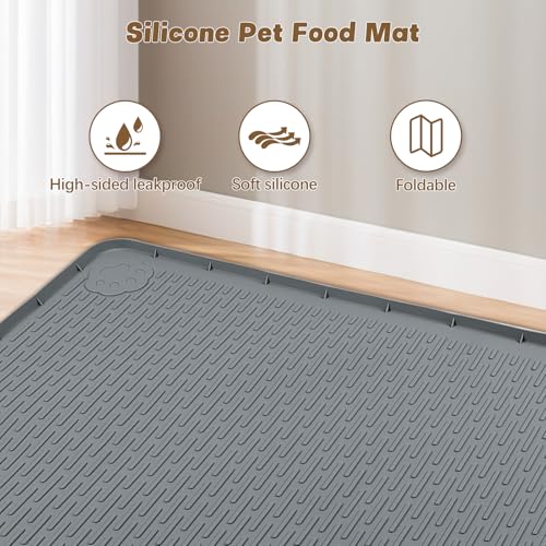 Cat Food Mat Extra Large Silicone Pet Bowl Mat 50''x35'' (Dark Grey / 50"L x 35"W)