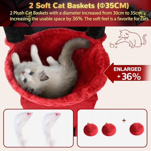 S74E Pro Gothic Heavy Duty Maine Coon Cat Tree for Large Cats (Black Red / 74 inch)