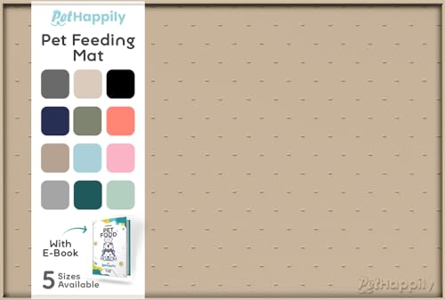Dog Food Mat 28x18 Raised Edges Dogs Mat for Food and Water Prevent Spill (28"L x 18"W / Beige)