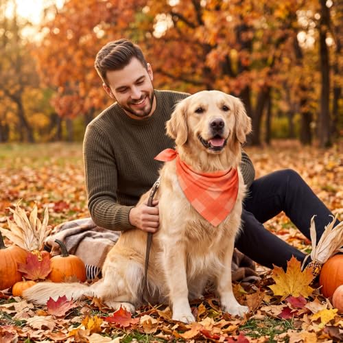 100 Pcs Fall Plaid Dog Bandanas Bulk (Fall Plaid / 31.5 x 21.7 x 21.7 Inch)