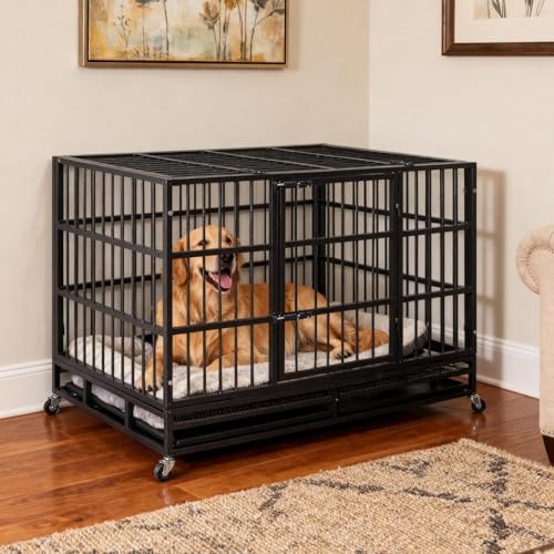 48 Inch Heavy Duty Dog Crate for Large Dogs (Black/48 inch)