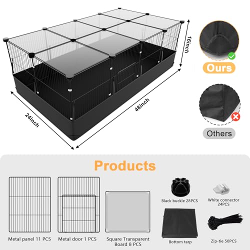 Guinea Pig Cage with Top Cover & 12 Panels (12 Panels-with roof / Black)