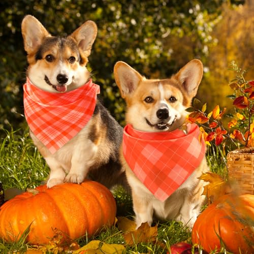 200 Pcs Fall Plaid Dog Bandanas Bulk (Orange, Yellow / Fall Plaid)