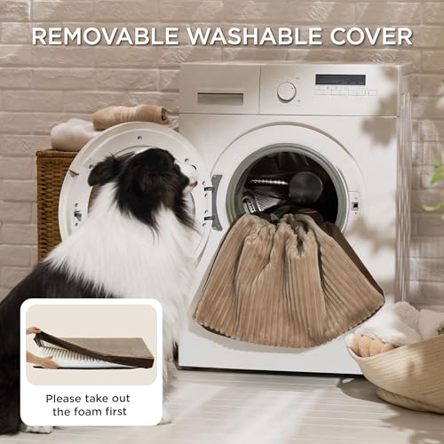 ComfyFleece Dog Bed Medium Size Dog with Washable Cover (29x18x2.8 / Coffee & Cream)
