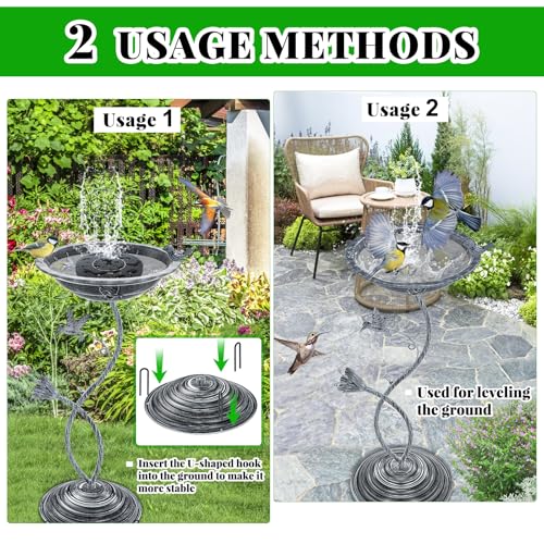 Bird Bath Garden for Outside (Vintage Silver - Hummingbird)