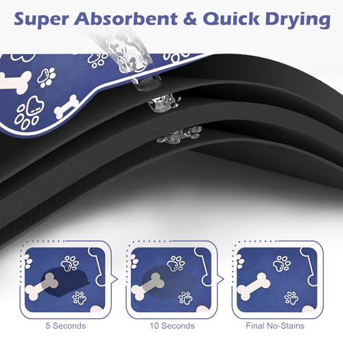 Dog Cat Mat for Food and Water (24"L x 16"W / Bone Shaped Blue2)