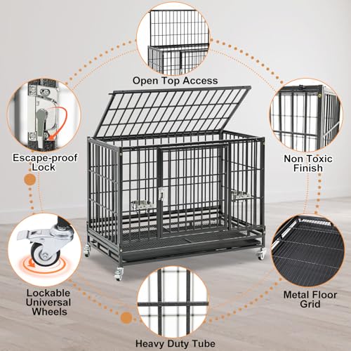 37 Inch Heavy Duty Dog Crate for Medium Dogs (37.0"L x 22.5"W x 29.2"H)