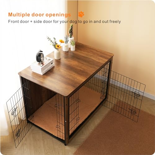 43.3" XXL Dog Crate Furniture with Cushion (Warm Brown / 43.3"L x 29.1"W x 31.7"H)