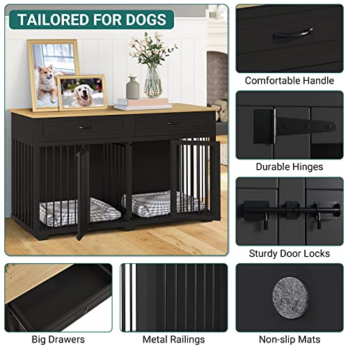 Large Dog Crate with Double Rooms (72.4"L x 23.6"W x 34.1"H / Black)
