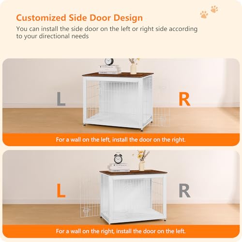 32.5" Dog Crate Furniture with Cushion (White+Rustic Brown / 32.5"L x 21.9"W x 25.6"H)