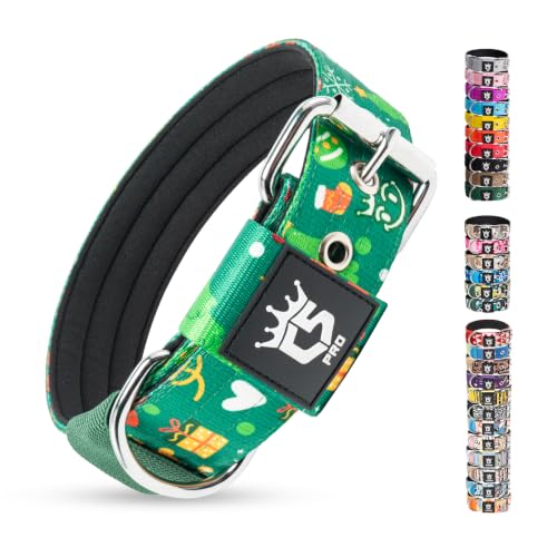 Heavy Duty Thick Dog Collar with Metal Buckle for Large Dogs (L – Fits Neck 18.9"-21.7" / Christmas Green)