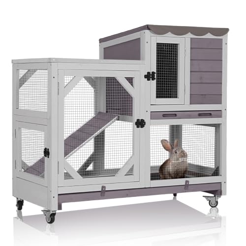 2 Story Rabbit Hutch Indoor Bunny Cage Outdoor Guinea Pig House Wooden Small Animal Cage with Chew
