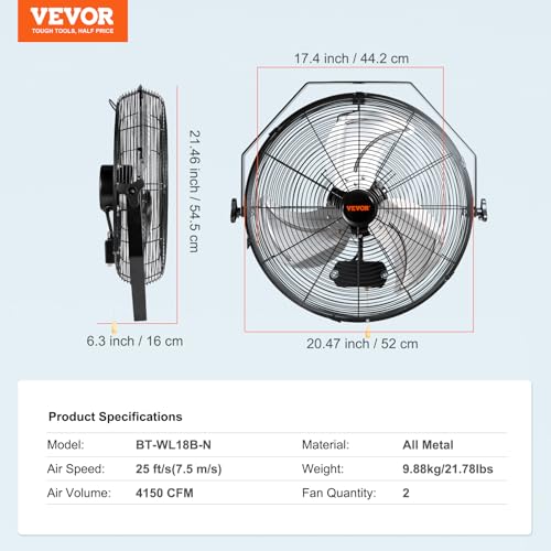 18 Inch Industrial Wall Mount Fan 2PCS (18 Inch 2 Pack / Standard)