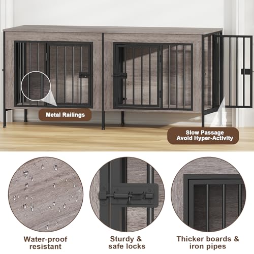 55.12" Dog Crate Furniture for 1 or 2 Dogs (Oak Grey / 55.12"L x 20.47"W x 26.18"H)
