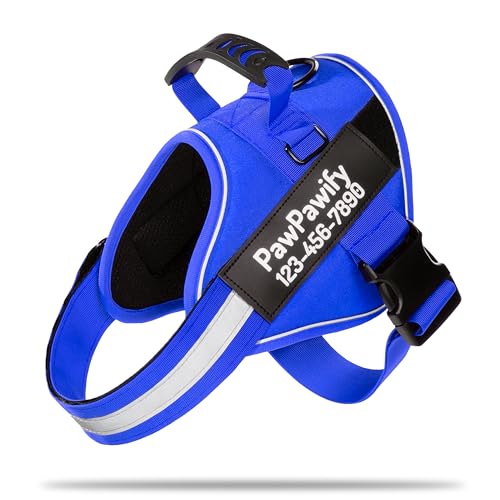 Custom No Pull Dog Harness with Name and Phone Number (XXL (85-140 LBS) / New Blue)
