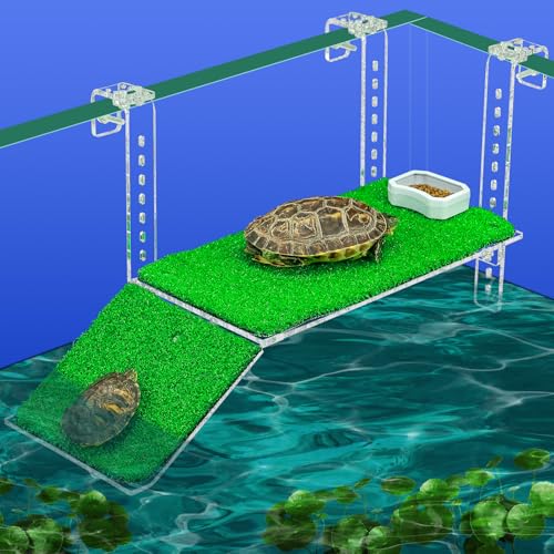 Adjustable Hanging Acrylic Turtle Basking Platform with Ramp 13x6.9 (Transparent / 13x6.9 Inch)