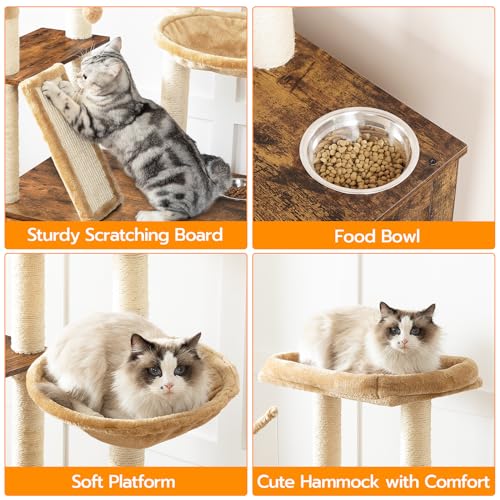 Cat Tree with Litter Box Enclosure (Rustic Brown)