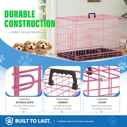Dog Crate for Medium Dogs 30 Inch Folding Kennel Metal Pet Cage Pink (Pink / 30.0"L x 17.0"W x 19.0"H)