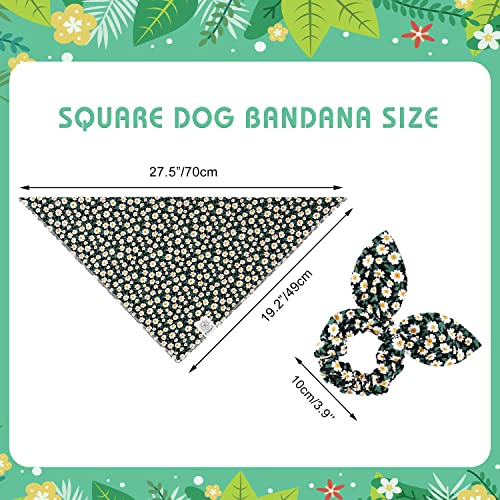 Dog Bandanas & Matching Scrunchie Set Girl Dog Scarf Bibs with Bow Scrunchie for Medium Large Dogs Pet Owner Gifts Flower Black (02-floral black / Large-set of 1)