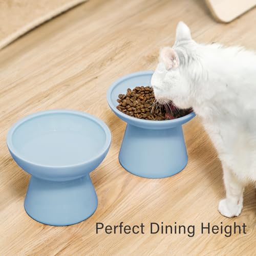 Extra Wide Elevated Ceramic 6.2" Deeper Cat Water Bowl (Blue-Deeper)