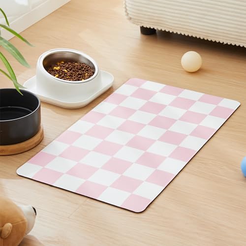 Checkered Dog Feeding Mat (24"L x 16"W / Pink)