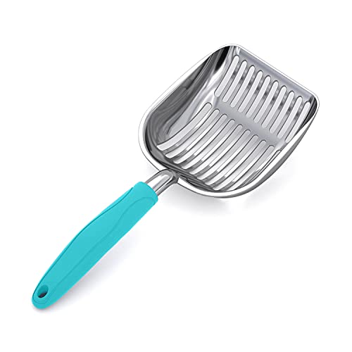 Cat Litter Scoop (Large / POLISHED Aluminum \ #02 Turkish Blue Handle)