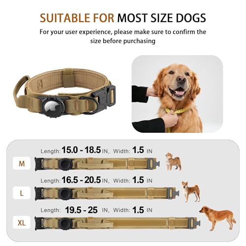 Tactical AirTag Dog Collar (M(15"-18.5") / Brown)