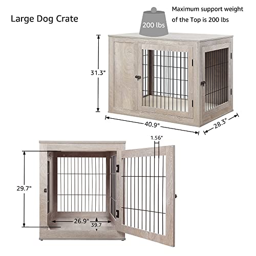 41 Inch Furniture Style Dog Crate for Medium Large Dogs (41"L x 28.3"W x 31.3"H / Weathered Grey)