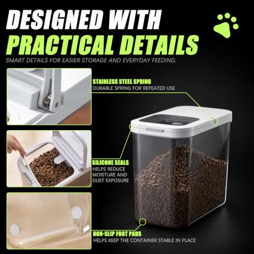 Pet Food Storage Containers With Lids & Scooper (12KG-White-1)