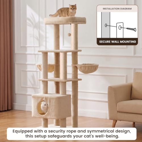 65in Large Cat Tree Heavy Duty Tower Condo & Sisal Posts for Cats (Biege-Plus / 65 in)